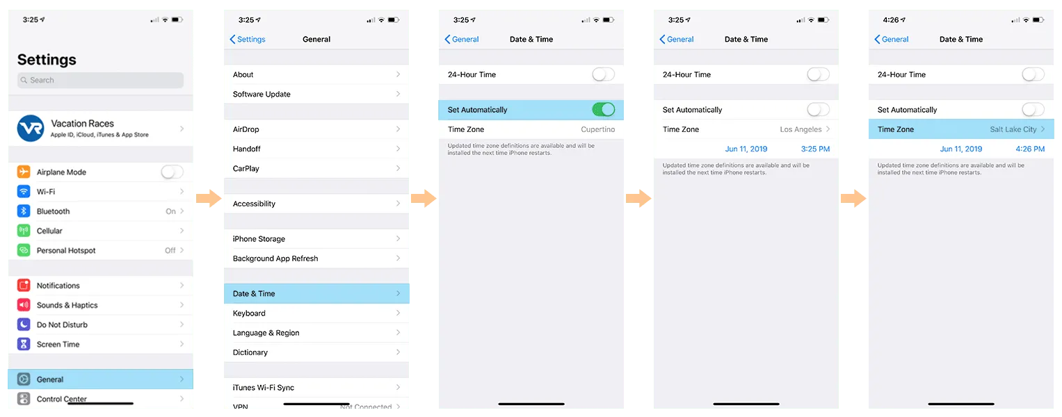 iPhone time zone instructions