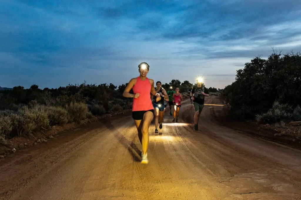 Zion At Night-20 group running at dusk with headlamps