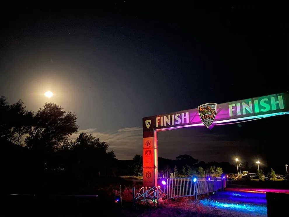 Zion At Night-IMG_5259 3 finish line arch lit up with colored lights
