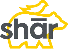 Logo for Shar brand with a bear and bird