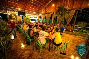 Runners enjoying dinner together at a local restaurant