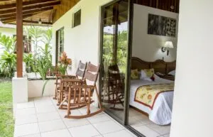 The back porch of a double occupancy cabin at Arenal Paraiso