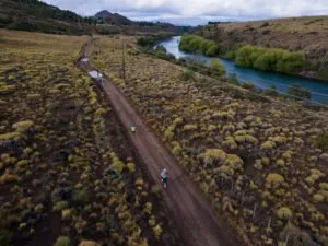 aerial shot of runners along limay river