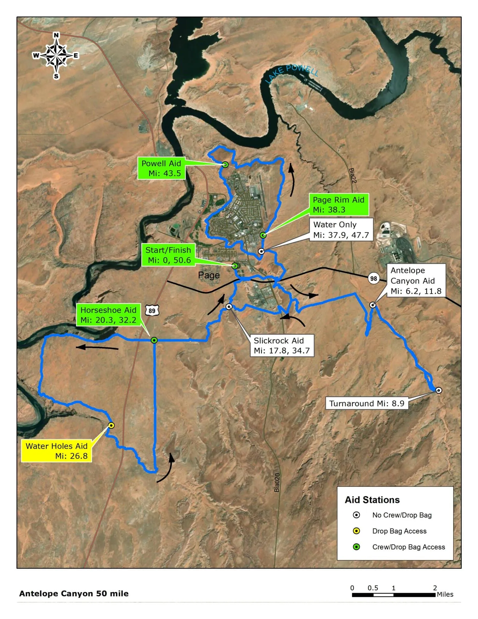 Course Map for the Antelope Canyon Ultras 50 Mile Course